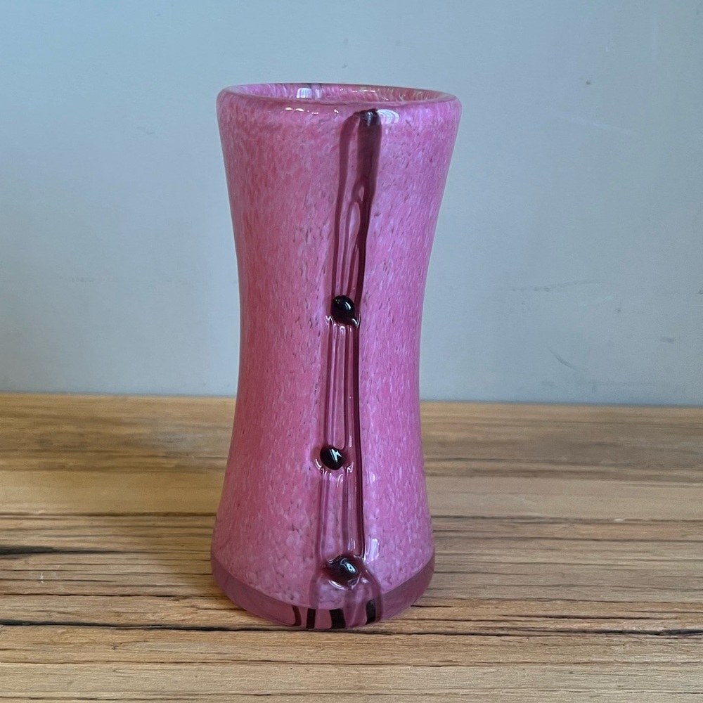 Hand-blown pink art glass vase